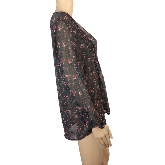 EUC floral chiffon button up blouse - Picture 2 of 4